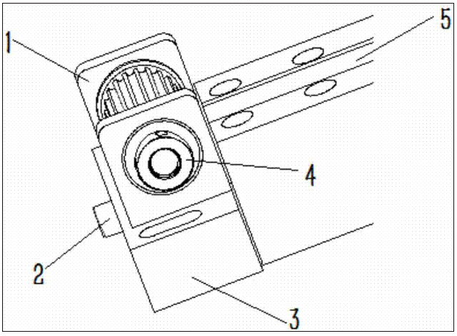 新型从动轮涨紧装置 【申请公布号:CN108796873A;申请权利人:天津宝盈电脑机械有限公司;发明设计人:刘川;】 摘要: 本发明公开了新型从动轮涨紧装置,包括从动轮座、涨紧螺钉、底座、深沟球轴承和轴套、导轨座、从动轮、主动轮、同步带;其特征在于:所述的动轮座、深沟球轴承、轴套以及螺钉组成了新型从动轮涨紧装置;该装置保证了主动轮与从动轮保持在同一水平面,并采用深沟球轴承加轴套并安装在从动轮座上,从而增加的轴承的使用寿命,同时也方便了维修;新型的从动轮涨紧装置很好的解决了这两个问题,同时也使得绣花机在绣做时绣框运动的稳定性能,提高了绣品的质量。 主权项: 1.一种新型从动轮涨紧装置,包括从动轮座、涨紧螺钉、底座、深沟球轴承和轴套、导轨座、从动轮、主动轮、同步带;其特征在于:所述的动轮座、深沟球轴承、轴套以及螺钉组成了新型从动轮涨紧装置;所述的底座通过固定螺栓与导轨座连接,所述的从动轮安装在从动轮座上;所述的深沟球轴承加轴套安装在从动轮座上,增加轴承的使用寿命,同时也方便了维修;调节涨紧时首先将紧定螺钉松开,然后调节涨紧螺钉,待同步带调至满足要求后,拧紧紧定螺钉即可。 要求: 1.一种新型从动轮涨紧装置,包括从动轮座、涨紧螺钉、底座、深沟球轴承和轴套、导轨座、从动轮、主动轮、同步带;其特征在于:所述的动轮座、深沟球轴承、轴套以及螺钉组成了新型从动轮涨紧装置;所述的底座通过固定螺栓与导轨座连接,所述的从动轮安装在从动轮座上;所述的深沟球轴承加轴套安装在从动轮座上,增加轴承的使用寿命,同时也方便了维修;调节涨紧时首先将紧定螺钉松开,然后调节涨紧螺钉,待同步带调至满足要求后,拧紧紧定螺钉即可。 2.根据权利要求1所述的新型从动轮涨紧装置,其特征在于:所述的从动轮座与底座连接,调节涨紧时从动轮座在底座上水平移动来调节轴线间距,保证了同步带涨紧后主动轮与从动轮轴线在同一水平面上。 新型从动轮涨紧装置 技术领域 本发明属于纺织行业中的刺绣机领域,具体涉及新型从动轮涨紧装置。 背景技术 绣花机绣框驱动导轨同步带涨紧一般通过调整从动轮来实现;从动轮的调整一般是通过调整从动轮涨紧座与水平方向的角度来实现从动轮与主动轮中心距的改变从而达到同步带涨紧的目的;这样皮带涨紧后主动轮与从动轮轴线不能保证在同一水平面上,导致运动过程中导轨滑块受力不均、易发生磨损;同时从动轮转动是通过压在从动轮内的两个滚针轴承和涨紧轴来实现的,因皮带涨紧后轮受到的力很大,大大缩短了滚针轴承的使用寿命;新型的从动轮涨紧装置很好的解决了这两个问题,同时也使得绣花机在绣做时绣框运动的稳定性能,提高了绣品的质量。 发明内容 为了克服上述现有技术的不足,本发明一种新型从动轮涨紧装置,该装置保证了主动轮与从动轮保持在同一水平面,并能增加轴承的使用寿命,同时也方便了维修。 本发明所采用的技术方案是:新型从动轮涨紧装置,包括从动轮座、涨紧螺钉、底座、深沟球轴承和轴套、导轨座、从动轮、主动轮、同步带;所述的动轮座、深沟球轴承、轴套以及螺钉组成了新型从动轮涨紧装置;所述的底座通过固定螺栓与导轨座连接,底座与从动滚座设计时保证从动轮与主动轮的轴线在同一水平面上,调节涨紧时从动轮座在底座上水平移动来调节轴线间距,保证了同步带涨紧后主动轮与从动轮轴线在同一水平面上;将原来安装在从动轮内的滚针轴承改为深沟球轴承加轴套并安装在从动轮座上,从而增加的轴承的使用寿命,同时也方便了维修。调节涨紧时首先将紧定螺钉松开,然后调节涨紧螺钉,待同步带调至满足要求后,拧紧紧定螺钉即可。 与现有技术相比,本发明的有益效果是:新型从动轮涨紧装置,保证了主动轮与从动轮保持在同一水平面,并采用深沟球轴承加轴套并安装在从动轮座上,从而增加的轴承的使用寿命,同时也方便了维修;新型的从动轮涨紧装置很好的解决了这两个问题,同时也使得绣花机在绣做时绣框运动的稳定性能,提高了绣品的质量。 附图说明 图1 是新型从动轮涨紧装置局部示意图; 图2 是新型从动轮涨紧装置示意图。 1.从动轮座 2.涨紧螺钉 3.底座 4.深沟球轴承套 5.导轨座 6.同步带 7.从动轮 8.主动轮。 具体实施方式 下面结合附图对本发明进一步说明:新型从动轮涨紧装置,包括从动轮座1、涨紧螺钉2、底座3、深沟球轴承和轴套4、导轨座5、主动轮6、从动轮7、同步带8;所述的从动轮座1、深沟球轴承和轴套4组成了新型从动轮涨紧装置;所述的底座3通过固定螺栓与导轨座5连接,底座3与从动滚座1设计时保证从动轮7与主动轮6的轴线在同一水平面上,调节涨紧时从动轮座1在底座3上水平移动来调节轴线间距,保证了同步带6涨紧后主动轮6与从动轮7轴线在同一水平面上;将原来安装在从动轮7内的滚针轴承改为深沟球轴承加轴套4并安装在从动轮座1上,从而增加的轴承的使用寿命,同时也方便了维修;调节涨紧时首先将紧定螺钉松开,然后调节涨紧螺钉,待同步带调至满足要求后,拧紧紧定螺钉即可。 综上所述,本发明的内容并不局限在上述的实施例中,相同领域内的有识之士可以在本发明的技术指导思想之内可以轻易提出其他的实施例,但这种实施都包括在本发明的范围。 新型从动轮涨紧装置 【申请公布号:CN108796873A;申请权利人:天津宝盈电脑机械有限公司;发明设计人:刘川;】 摘要: 本发明公开了新型从动轮涨紧装置,包括从动轮座、涨紧螺钉、底座、深沟球轴承和轴套、导轨座、从动轮、主动轮、同步带;其特征在于:所述的动轮座、深沟球轴承、轴套以及螺钉组成了新型从动轮涨紧装置;该装置保证了主动轮与从动轮保持在同一水平面,并采用深沟球轴承加轴套并安装在从动轮座上,从而增加的轴承的使用寿命,同时也方便了维修;新型的从动轮涨紧装置很好的解决了这两个问题,同时也使得绣花机在绣做时绣框运动的稳定性能,提高了绣品的质量。 主权项: 1.一种新型从动轮涨紧装置,包括从动轮座、涨紧螺钉、底座、深沟球轴承和轴套、导轨座、从动轮、主动轮、同步带;其特征在于:所述的动轮座、深沟球轴承、轴套以及螺钉组成了新型从动轮涨紧装置;所述的底座通过固定螺栓与导轨座连接,所述的从动轮安装在从动轮座上;所述的深沟球轴承加轴套安装在从动轮座上,增加轴承的使用寿命,同时也方便了维修;调节涨紧时首先将紧定螺钉松开,然后调节涨紧螺钉,待同步带调至满足要求后,拧紧紧定螺钉即可。 要求: 1.一种新型从动轮涨紧装置,包括从动轮座、涨紧螺钉、底座、深沟球轴承和轴套、导轨座、从动轮、主动轮、同步带;其特征在于:所述的动轮座、深沟球轴承、轴套以及螺钉组成了新型从动轮涨紧装置;所述的底座通过固定螺栓与导轨座连接,所述的从动轮安装在从动轮座上;所述的深沟球轴承加轴套安装在从动轮座上,增加轴承的使用寿命,同时也方便了维修;调节涨紧时首先将紧定螺钉松开,然后调节涨紧螺钉,待同步带调至满足要求后,拧紧紧定螺钉即可。 2.根据权利要求1所述的新型从动轮涨紧装置,其特征在于:所述的从动轮座与底座连接,调节涨紧时从动轮座在底座上水平移动来调节轴线间距,保证了同步带涨紧后主动轮与从动轮轴线在同一水平面上。 新型从动轮涨紧装置 技术领域 本发明属于纺织行业中的刺绣机领域,具体涉及新型从动轮涨紧装置。 背景技术 绣花机绣框驱动导轨同步带涨紧一般通过调整从动轮来实现;从动轮的调整一般是通过调整从动轮涨紧座与水平方向的角度来实现从动轮与主动轮中心距的改变从而达到同步带涨紧的目的;这样皮带涨紧后主动轮与从动轮轴线不能保证在同一水平面上,导致运动过程中导轨滑块受力不均、易发生磨损;同时从动轮转动是通过压在从动轮内的两个滚针轴承和涨紧轴来实现的,因皮带涨紧后轮受到的力很大,大大缩短了滚针轴承的使用寿命;新型的从动轮涨紧装置很好的解决了这两个问题,同时也使得绣花机在绣做时绣框运动的稳定性能,提高了绣品的质量。 发明内容 为了克服上述现有技术的不足,本发明一种新型从动轮涨紧装置,该装置保证了主动轮与从动轮保持在同一水平面,并能增加轴承的使用寿命,同时也方便了维修。 本发明所采用的技术方案是:新型从动轮涨紧装置,包括从动轮座、涨紧螺钉、底座、深沟球轴承和轴套、导轨座、从动轮、主动轮、同步带;所述的动轮座、深沟球轴承、轴套以及螺钉组成了新型从动轮涨紧装置;所述的底座通过固定螺栓与导轨座连接,底座与从动滚座设计时保证从动轮与主动轮的轴线在同一水平面上,调节涨紧时从动轮座在底座上水平移动来调节轴线间距,保证了同步带涨紧后主动轮与从动轮轴线在同一水平面上;将原来安装在从动轮内的滚针轴承改为深沟球轴承加轴套并安装在从动轮座上,从而增加的轴承的使用寿命,同时也方便了维修。调节涨紧时首先将紧定螺钉松开,然后调节涨紧螺钉,待同步带调至满足要求后,拧紧紧定螺钉即可。 与现有技术相比,本发明的有益效果是:新型从动轮涨紧装置,保证了主动轮与从动轮保持在同一水平面,并采用深沟球轴承加轴套并安装在从动轮座上,从而增加的轴承的使用寿命,同时也方便了维修;新型的从动轮涨紧装置很好的解决了这两个问题,同时也使得绣花机在绣做时绣框运动的稳定性能,提高了绣品的质量。 附图说明 图1 是新型从动轮涨紧装置局部示意图; 图2 是新型从动轮涨紧装置示意图。 1.从动轮座 2.涨紧螺钉 3.底座 4.深沟球轴承套 5.导轨座 6.同步带 7.从动轮 8.主动轮。 具体实施方式 下面结合附图对本发明进一步说明:新型从动轮涨紧装置,包括从动轮座1、涨紧螺钉2、底座3、深沟球轴承和轴套4、导轨座5、主动轮6、从动轮7、同步带8;所述的从动轮座1、深沟球轴承和轴套4组成了新型从动轮涨紧装置;所述的底座3通过固定螺栓与导轨座5连接,底座3与从动滚座1设计时保证从动轮7与主动轮6的轴线在同一水平面上,调节涨紧时从动轮座1在底座3上水平移动来调节轴线间距,保证了同步带6涨紧后主动轮6与从动轮7轴线在同一水平面上;将原来安装在从动轮7内的滚针轴承改为深沟球轴承加轴套4并安装在从动轮座1上,从而增加的轴承的使用寿命,同时也方便了维修;调节涨紧时首先将紧定螺钉松开,然后调节涨紧螺钉,待同步带调至满足要求后,拧紧紧定螺钉即可。 综上所述,本发明的内容并不局限在上述的实施例中,相同领域内的有识之士可以在本发明的技术指导思想之内可以轻易提出其他的实施例,但这种实施都包括在本发明的范围。